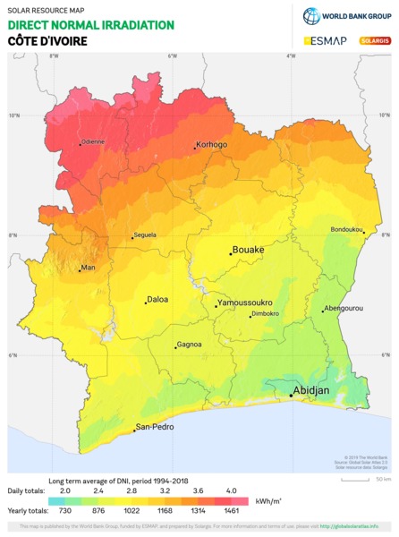 法向直接辐射量, Cote d Ivoire